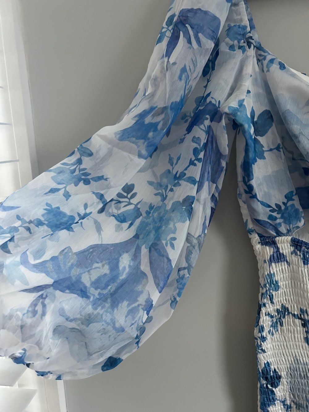 Hello Molly White and Blue Floral Long Sleeve Dress - Picture 7 of 10